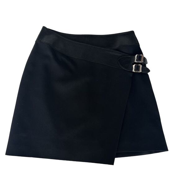 Saint Laurent Wool Wrap Skirt size FR 36 Black Leather Trim - Picture 7 of 16